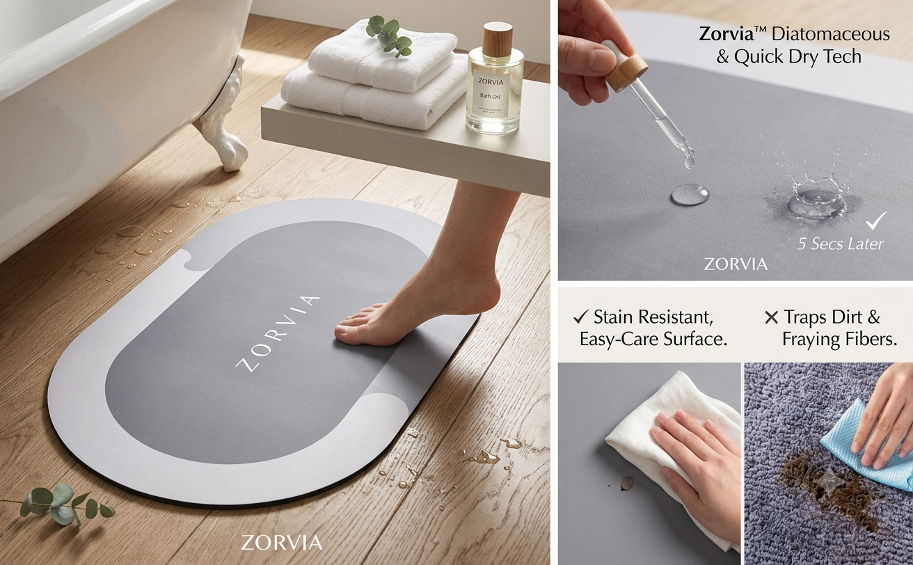 Zorvia™ Diatomaceous Earth Quick-Dry Bath Mat