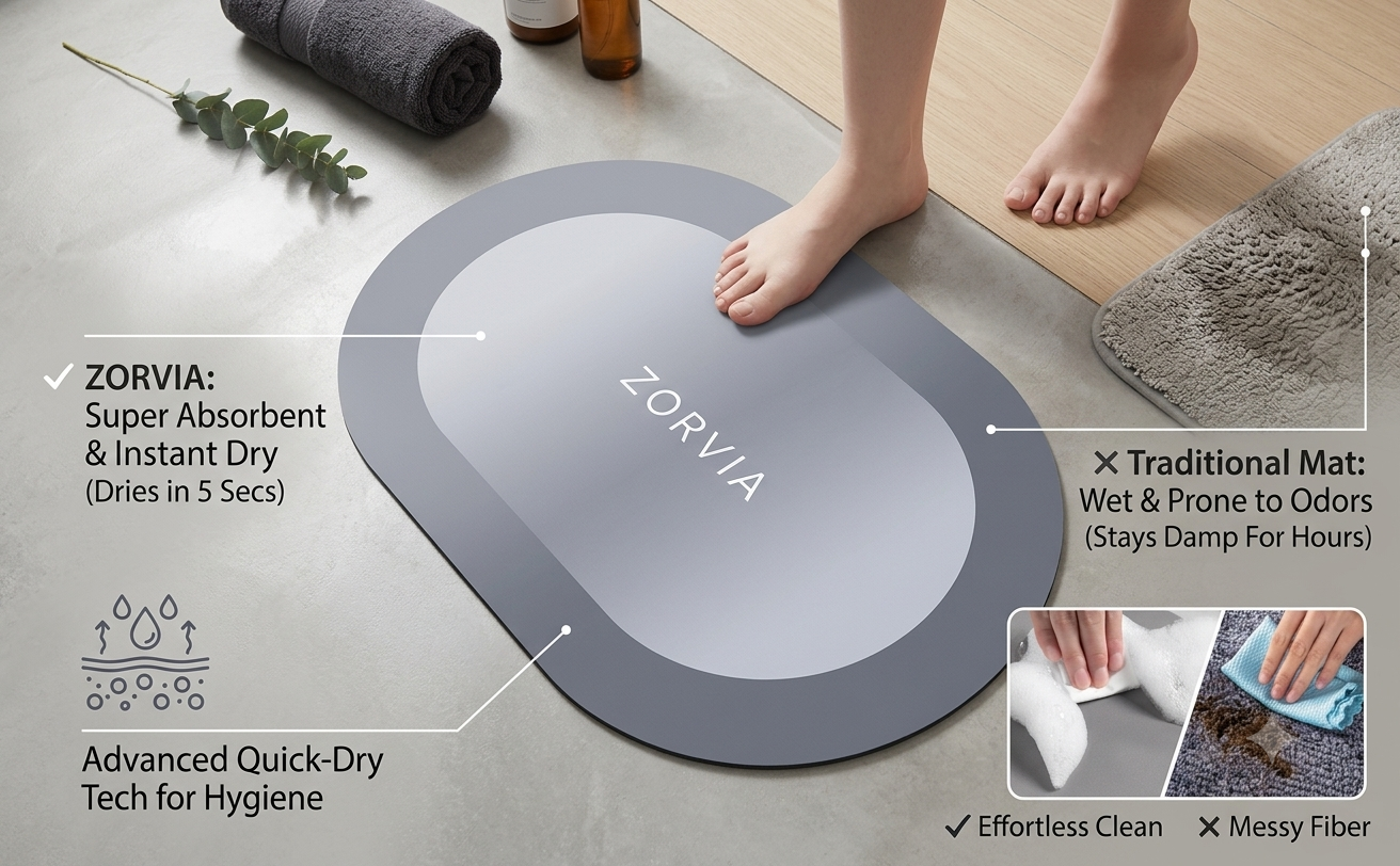 Zorvia™ Diatomaceous Earth Quick-Dry Bath Mat