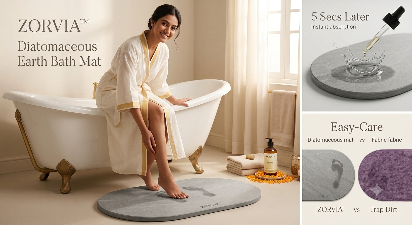 Zorvia™ Diatomaceous Earth Quick-Dry Bath Mat